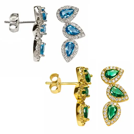 Sterling silver three drop zirconia design with white zirconia stones earrings