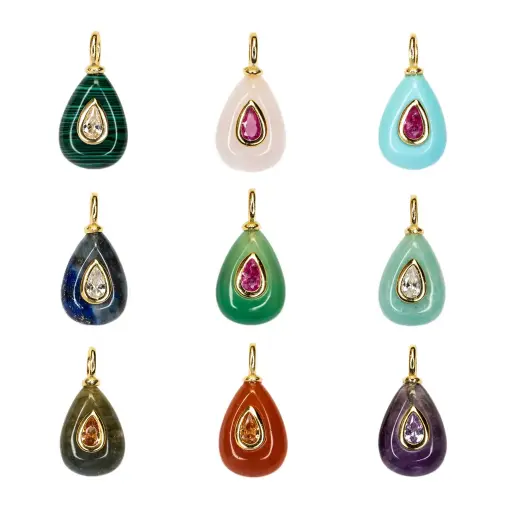 Sterling silver 15×10 mm teardrop stone with 5×3 mm zirconia stones pendant
