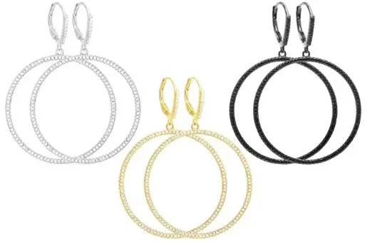 Sterling silver circle charm drop earrings – French hook with cubic zirconia