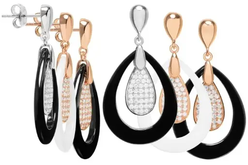 Sterling silver ceramic earrings with cubic zirconia