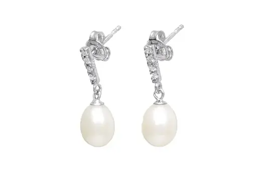 [086140001ZPB] Sterling silver earring with 7mm cultured pearl and cubic zirconia
