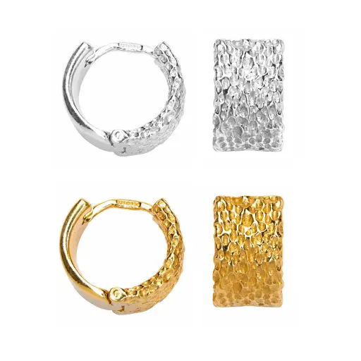 Sterling silver 925 textured hoop earring