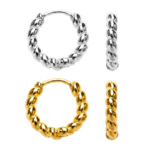 Sterling silver hoop earrings with 3mm beads