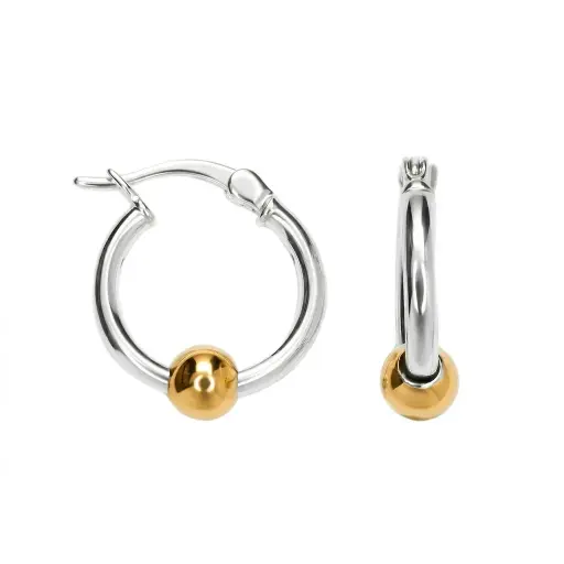 [19155EE140PLDO] Sterling silver 2mm with 5mm bead hoop earrings