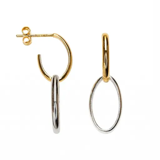 [19158EPLDO] Sterling silver two fixed interlocking oval hoop earrings