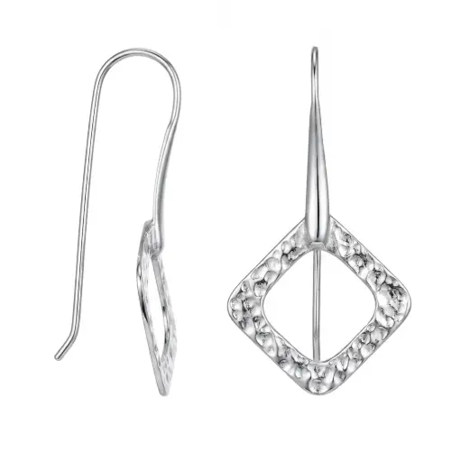 [19159EHAPL] Sterling silver hammered rhombus bar hoop earrings