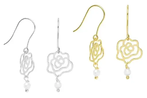 Pendiente plata 925 flor de rosa con perla 