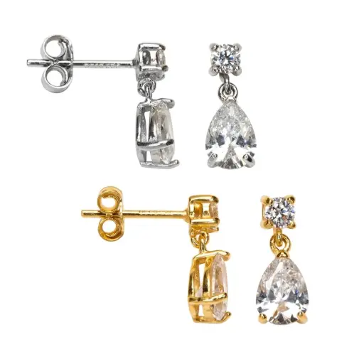 Pendiente plata 925 circonita de 3mm con circonita lágrima de 7x5mm