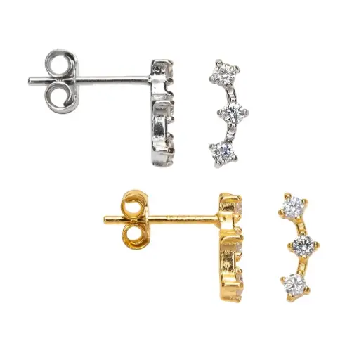Sterling silver three 2mm mini cubic zirconia earrings