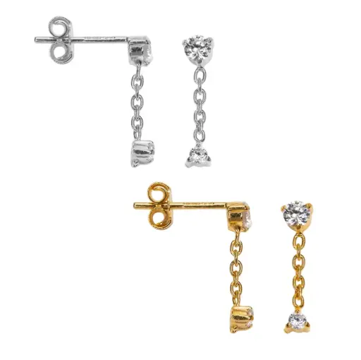 Sterling silver two mini cubic zirconia with chain earrings