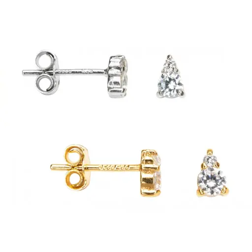 Pendiente plata 925 con dos circonitas de 2 y 3mm