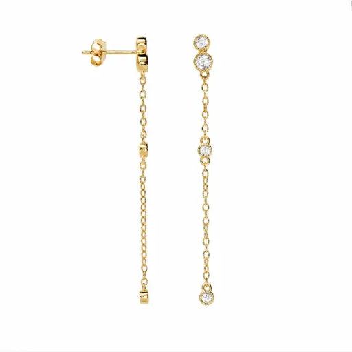 [19194EZBLDO] Sterling silver cubic zirconia with chain earrings