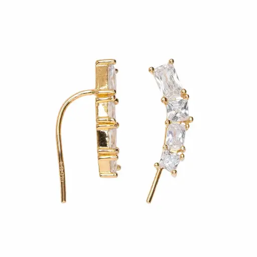 [19197EZBLDO] Sterling silver mixed-shape cubic zirconia ear climbers