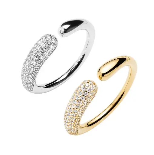 Anillo plata 925 círculo abierto gota alargada con circonitas