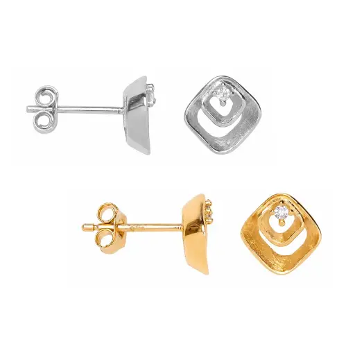 Sterling silver double square 2mm cubic zirconia earring