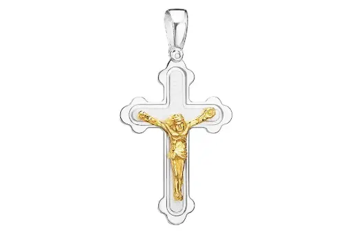 [12824034MADO] Colgante cruz plata 925 con cristo dorado