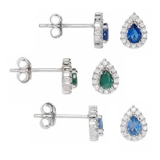 Sterling silver pear-cut cubic zirconia with white mini cubic zirconia halo earrings
