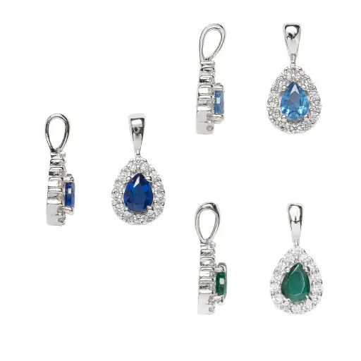 Colgante plata 925 circonita lágrima rodeada de mini circonitas blancas