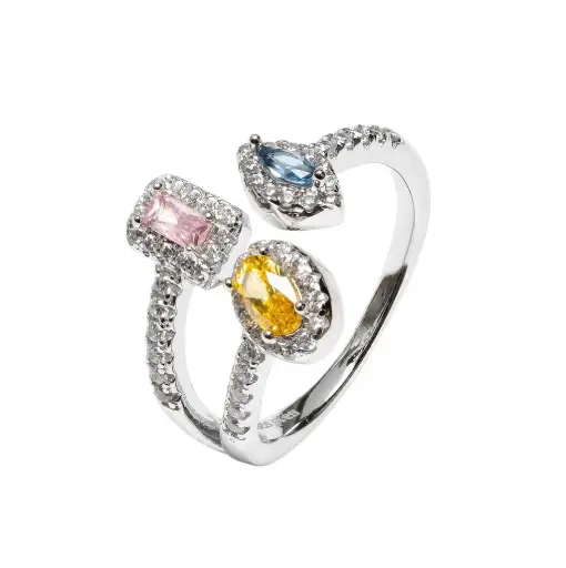 [19237RTA00ZMXRD] Sterling silver three cubic zirconia with white cubic zirconias ring