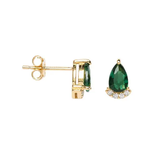 [19239EZESDO] Sterling silver 6x4mm pear-cut cubic zirconia with white mini cubic zirconia halo earrings