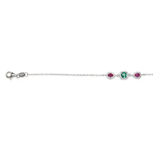 [19248B16E3ZRUESRD] Pulsera plata 925 tres circonitas cuadrada y ovaladas con mini circonitas blancas