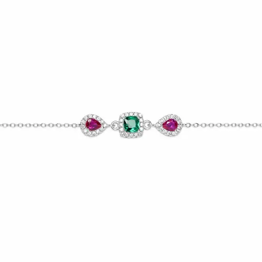 [19248B16E3ZRUESRD] Sterling silver square and oval cubic zirconia with white mini cubic zirconia halo bracelet