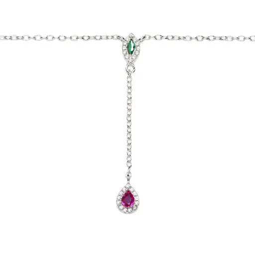 [19249N40E5ZRUESRD] Sterling silver square and oval cubic zirconia with white mini cubic zirconia halo necklace