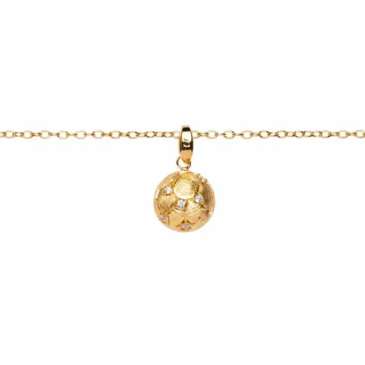[19251N40E5ZBLMADO] Sterling silver matte half-ball with cubic zirconias necklace.