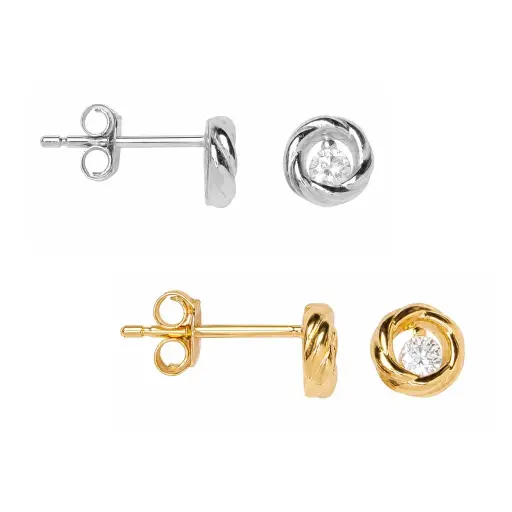 Sterling silver gadroon circle with cubic zirconia earring