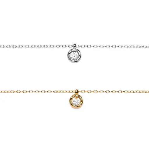 Sterling silver gadroon circle with cubic zirconia necklace