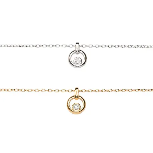 Sterling silver bar and circle with cubic zirconia necklace