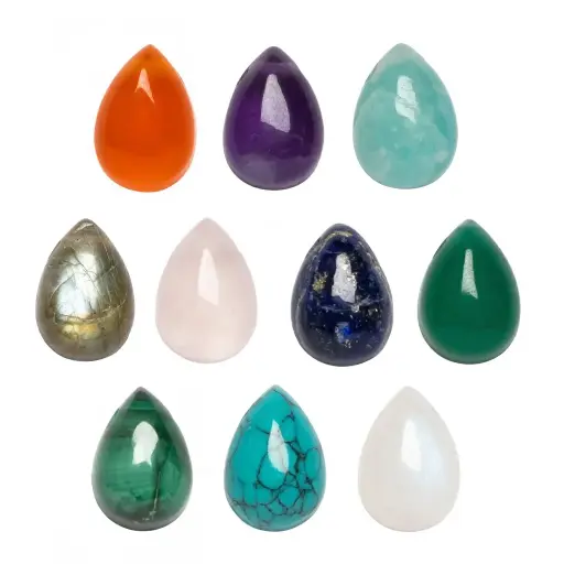 Sterling silver pear semi-precious stone charm pendant.