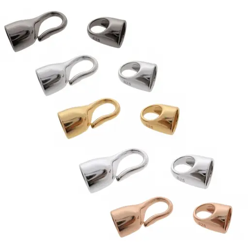 Sterling silver 5mm cord end cap with hook clasp