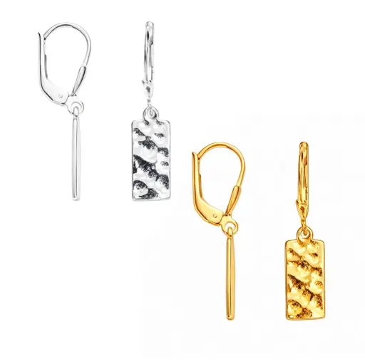 Sterling silver hammered rectangular plate earring
