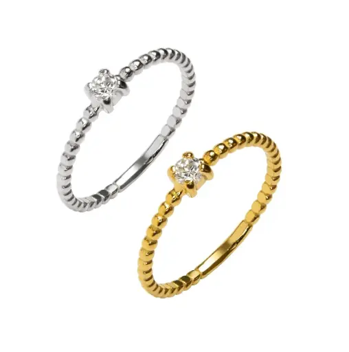 Anillo plata 925 de bolitas con una circonita de 3mm 4 grapas