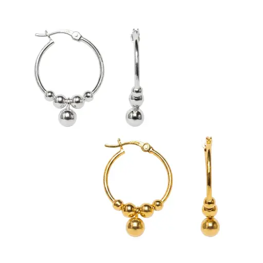 Sterling silver beaded hoop earrings