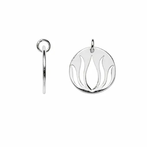 [19312FPL] Sterling silver round disc charm with cut-out lotus flower