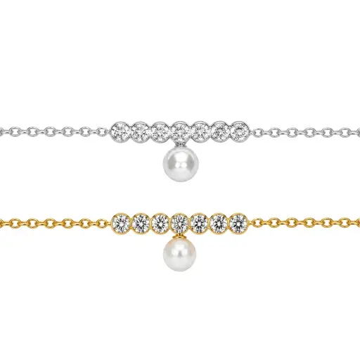terling silver bracelet with 4mm pearl over 2mm cubic zirconias