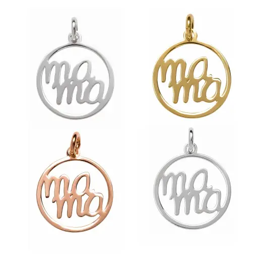 Sterling silver 14x12mm "Mamá" circle charm pendant.