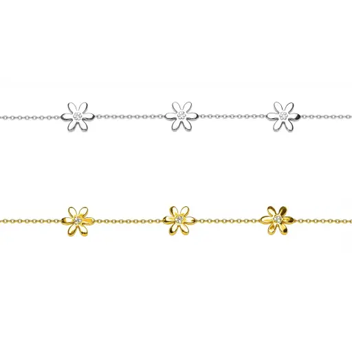 Pulsera plata 925 tres margaritas con circonitas