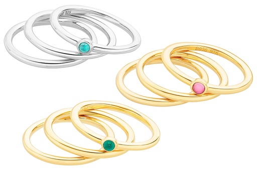 Sterling silver triple ring with semi-precious stone