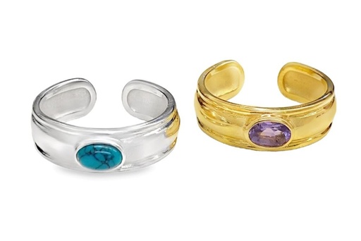 Sterling silver adjustable ring with semi-precious stone
