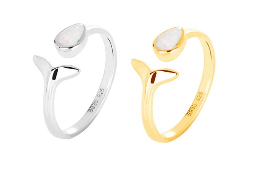 Sterling silver whale tail semiprecious stone ring