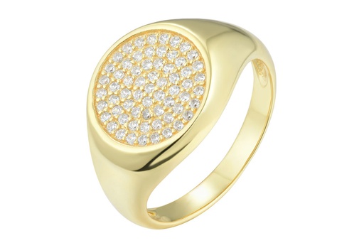 Anillo plata 925 sello redondo zirconitas 