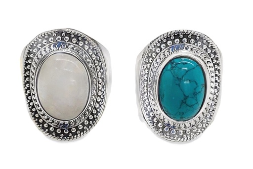 Sterling silver oval semiprecious stone ring