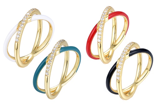 Anillo plata 925 alianzas cruzadas esmalte con zirconita