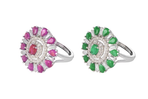 Anillo plata 925 flor piedras con zirconitas blancas