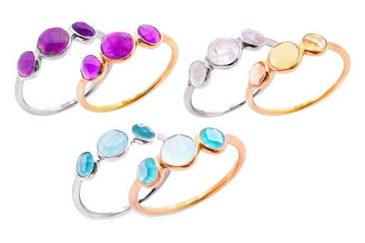 Sterling silver 3 semiprecious stones ring