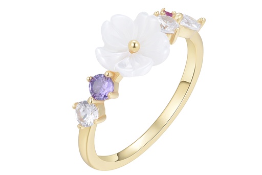 Sterling silver mop flower & mix zirconia ring