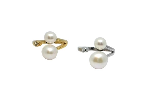 Sterling silver 6-6.5mm & 8.5-9.5mm freshwater cultured pearls open ring with zirconia